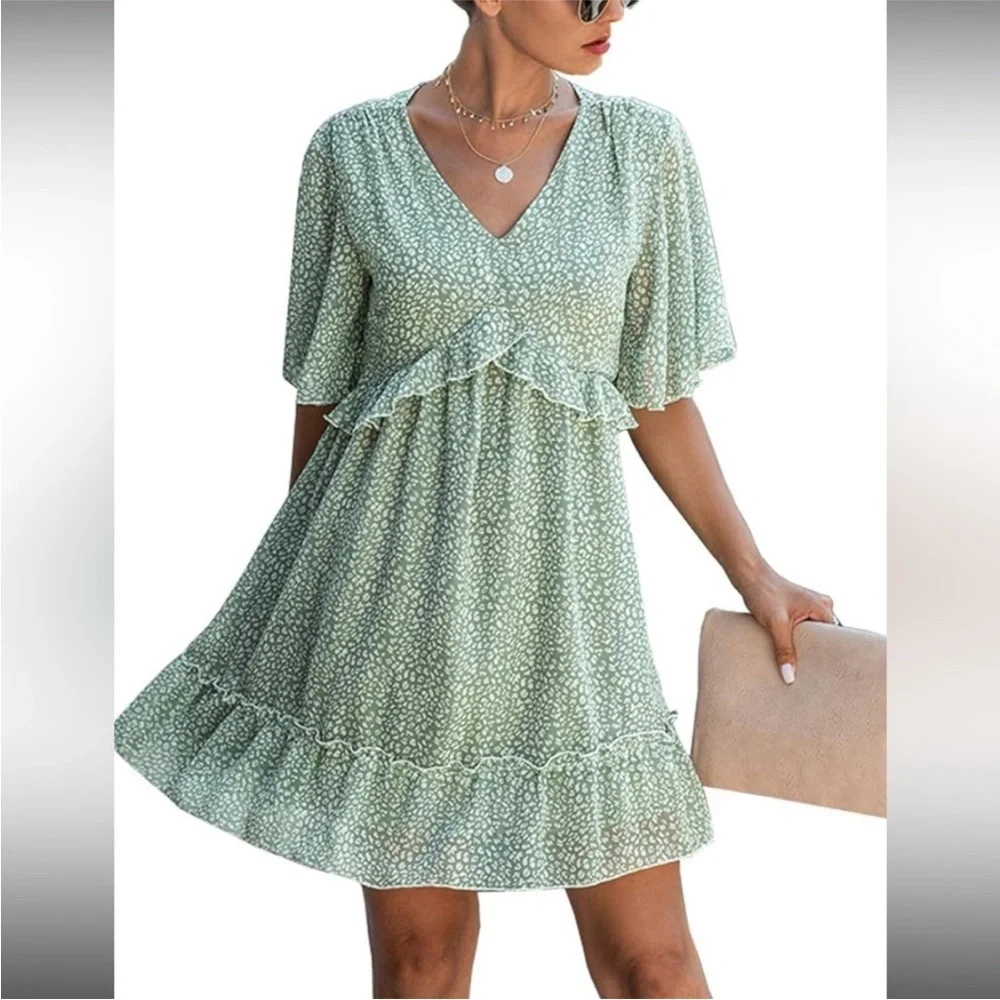 Green Floral Ruffle Dress